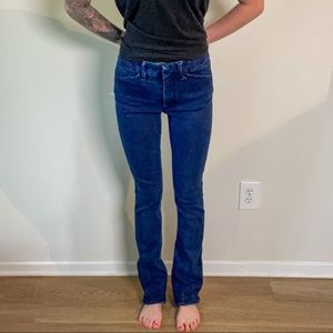 Express Dark Blue Barely Boot Hi Rise Jeans